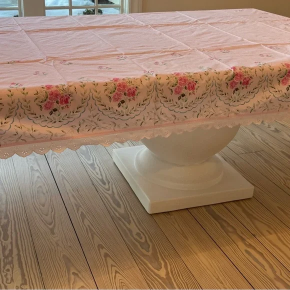 LoveShackFancy & Pottery Barn Pink  Floral Tablecloth – 70” x 90” – 100% Cotton - Picture 8 of 9